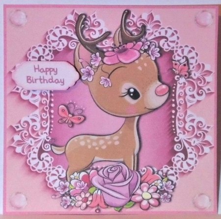Pretty In Pink Flowers Deer 6x6 by Hazel Underwood