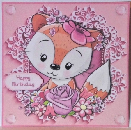 Pretty In Pink Flowers Fox 6x6 by Hazel Underwood