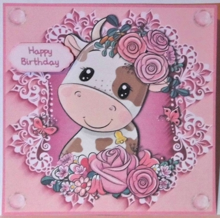 Pretty In Pink Flowers Cow 6x6 by Hazel Underwood