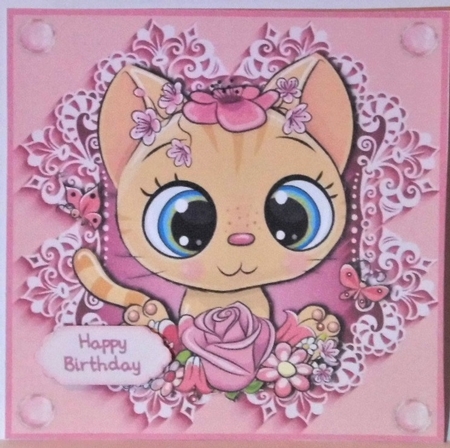 Pretty In Pink Flowers Ginger Kitten 6x6 by Hazel Underwood