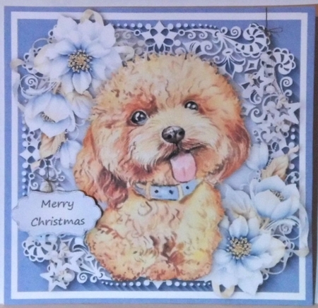 Gorgeous Brown Dog With Blue Festive Flowers 6x6 by Hazel Underwood