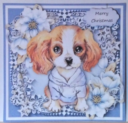Gorgeous Cavalier With Blue Festive Flowers 6x6 by Hazel Underwood