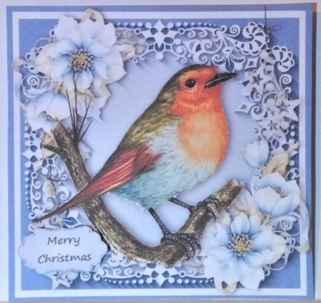 Gorgeous Robin With Blue Festive Flowers 6x6 by Hazel Underwood