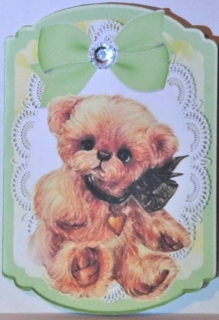  4 Cute little bears with bows on lace bracket cards mini kit by Hazel Underwood
