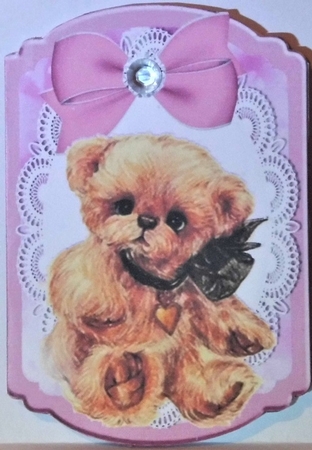  4 Cute little bears with bows on lace bracket cards mini kit by Hazel Underwood