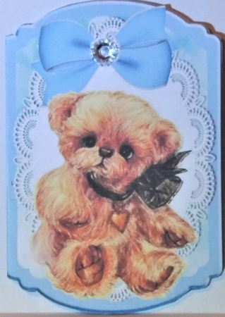  4 Cute little bears with bows on lace bracket cards mini kit by Hazel Underwood