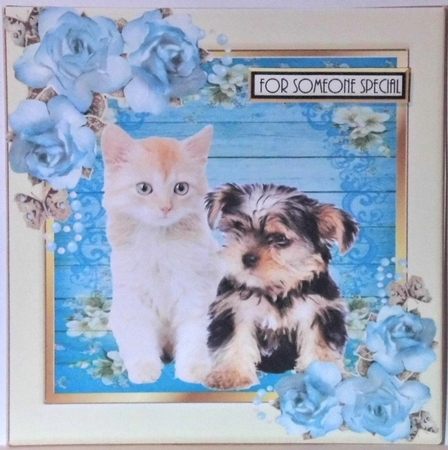 pretty floral frame with puppy and kitten 8x8 by Hazel Underwood