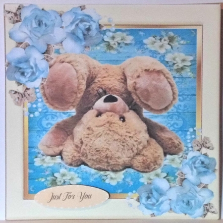pretty floral frame with upside down teddy 8x8 by Hazel Underwood