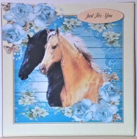 pretty floral frame with horses 8x8 by Hazel Underwood