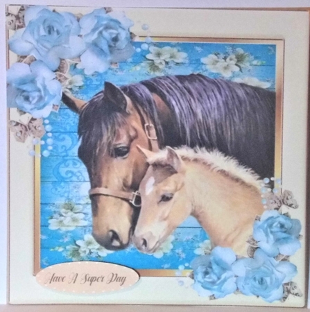 pretty floral frame with horse and foal 8x8 by Hazel Underwood
