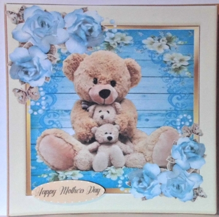 pretty floral frame with teddy and friends 8x8 by Hazel Underwood