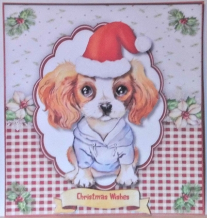 Cute Cavalier in a Santa Hat by Hazel Underwood