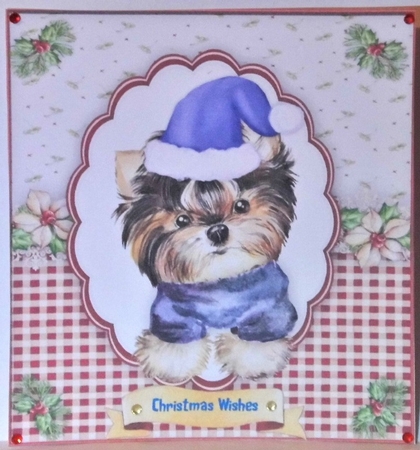 Cute Yorkie   in a Santa Hat by Hazel Underwood