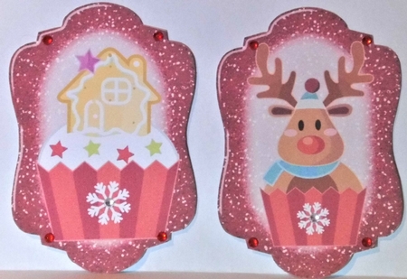 4 Red glitter Christmas cupcake toppers by Hazel Underwood