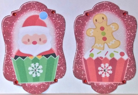 4 Red glitter Christmas cupcake toppers by Hazel Underwood