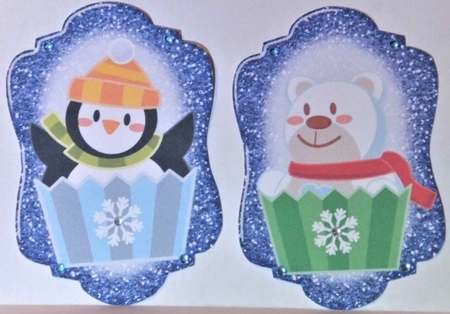 4 Blue glitter Christmas cupcake toppers by Hazel Underwood