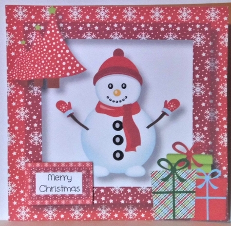 Christmas Snowman In Red 8x8 by Hazel Underwood