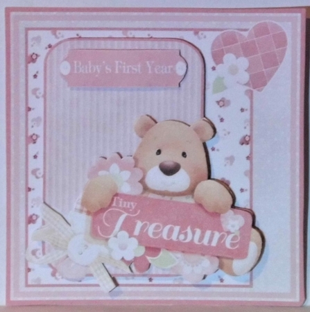 teddy bear girl first birthday 6x6 card by Hazel Underwood