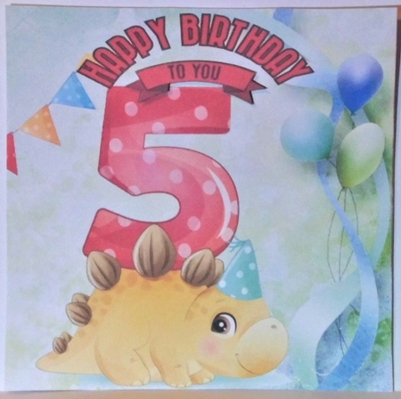 Lovely Balloons for Dinos (5th) Birthday 8x8 by Hazel Underwood