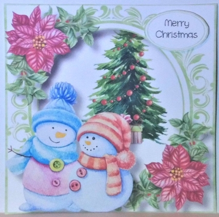 Happy Christmas Snowman Couple 8x8 by Hazel Underwood