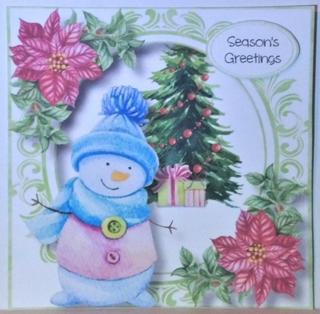 Happy Christmas Snowman 2 8x8 by Hazel Underwood