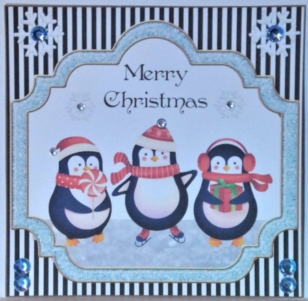 Trio of penguins black and whie stripe by Hazel Underwood