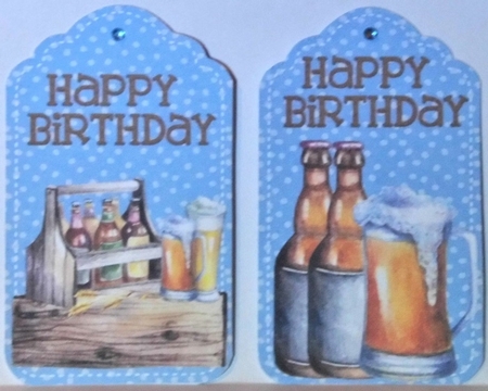 4 Blue Birthday beer tag toppers by Hazel Underwood