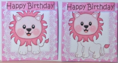 4 cute little pink lions on lace toppers by Hazel Underwood