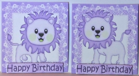 4 Cute litte purple lions on lace toppers by Hazel Underwood