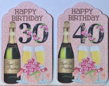 Age 30-60 Champagne and roses tag toppers by Hazel Underwood