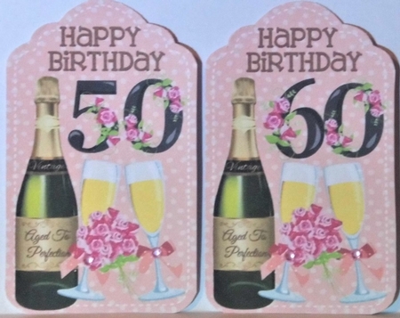 Age 30-60 Champagne and roses tag toppers by Hazel Underwood
