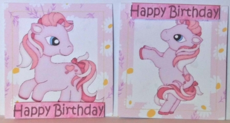 4 Cute pink little ponies in daisy frame toppers by Hazel Underwood