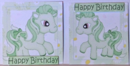 4 Cute green little ponies in daisy frame toppers by Hazel Underwood