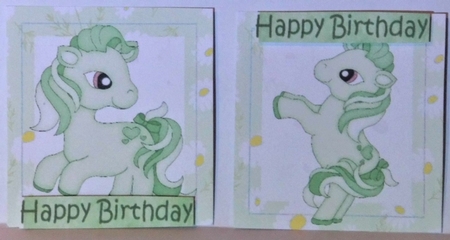 4 Cute green little ponies in daisy frame toppers by Hazel Underwood