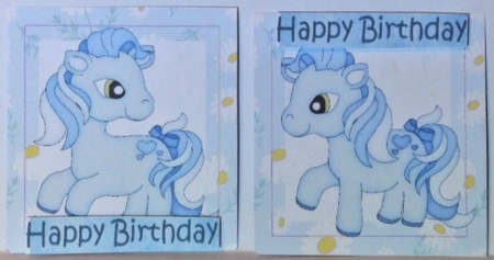 4 Cute blue little ponies in daisy frame toppers by Hazel Underwood