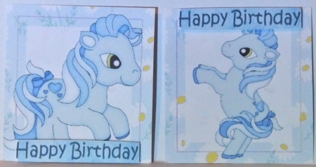4 Cute blue little ponies in daisy frame toppers by Hazel Underwood