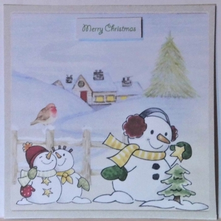 Snowman and family 6x6 card by Hazel Underwood