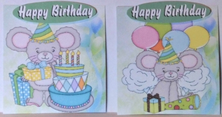 4 cute birthday mice with cake & balloons toppers by Hazel Underwood