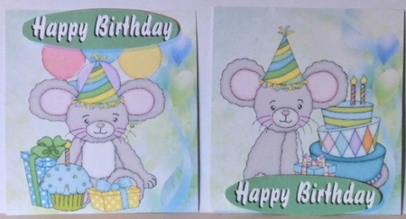 4 cute birthday mice with cake & balloons toppers by Hazel Underwood