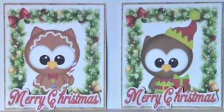 4 lovely christmas holly and bow toppers with owls by Hazel Underwood