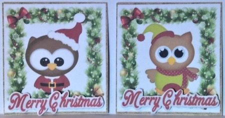4 lovely christmas holly and bow toppers with owls by Hazel Underwood