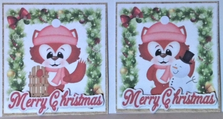 4 lovely christmas holly and bow toppers with foxes by Hazel Underwood