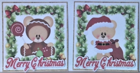 4 lovely christmas holly and bow toppers with teddys by Hazel Underwood