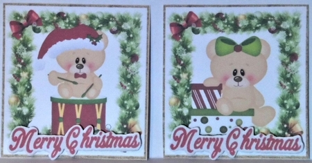 4 lovely christmas holly and bow toppers with teddys by Hazel Underwood