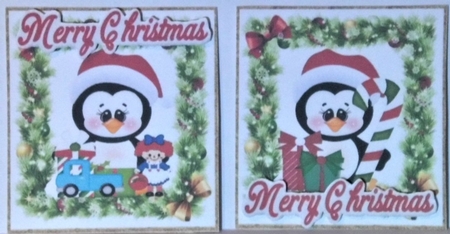 4 lovely christmas holly and bow toppers with penguins by Hazel Underwood