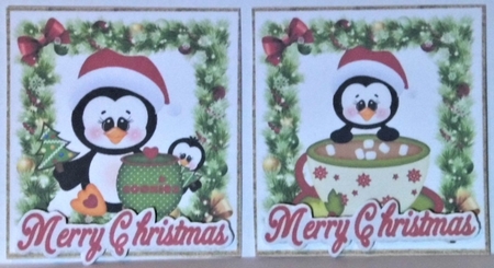 4 lovely christmas holly and bow toppers with penguins by Hazel Underwood