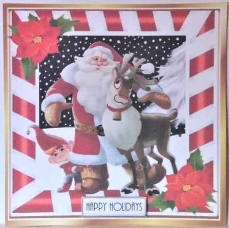 lovely santa with friends and poinsettias 8x8 by Hazel Underwood
