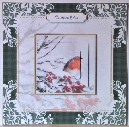 Christmas Robin in Snow Vintage Lace Filigree Topper 1 by Hazel Underwood