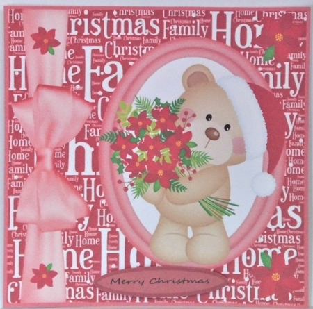 3 Red Christmas poinsettia bear card fronts/toppers 1 by Hazel Underwood