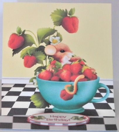 Strawberry Mice Easel Card Kit With Decoupage, Envelope, Tags & Greetings by Hazel Underwood